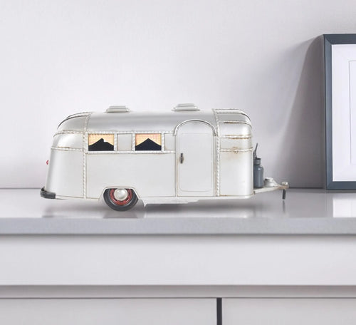 6" Silver Metal Silver Camping Trailer Truck Hand Painted Decorative Truck