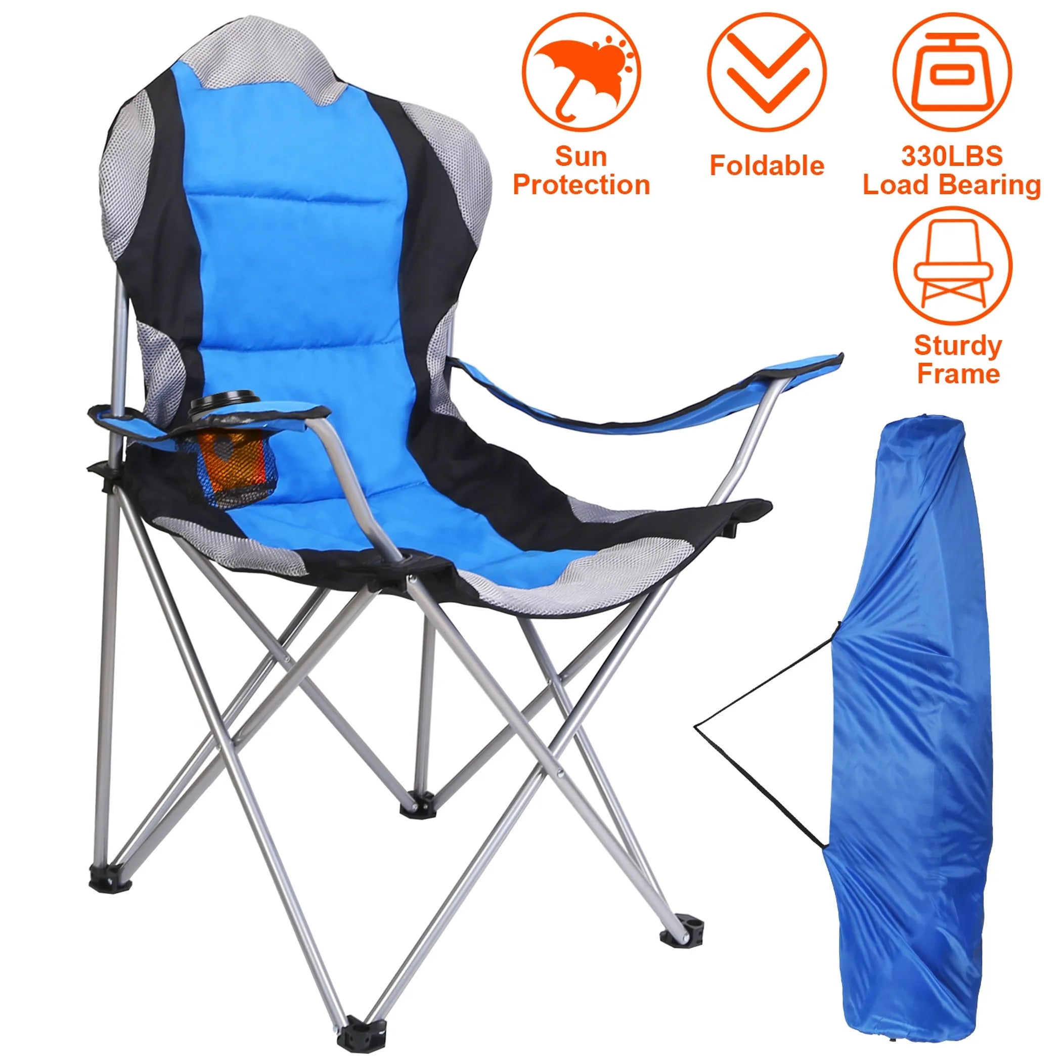 Foldable Camping Chair Heavy Duty Steel Lawn Chair