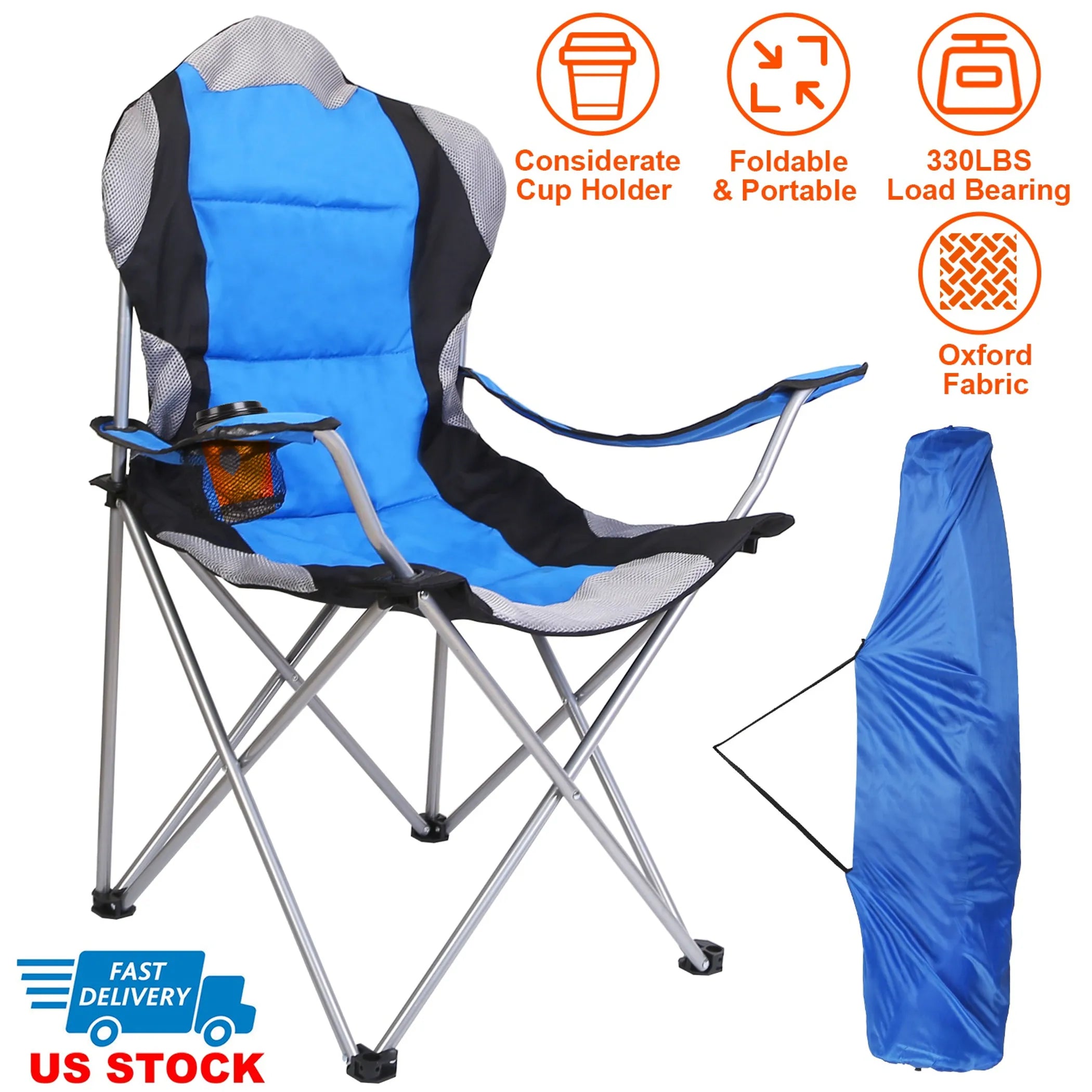 Foldable Camping Chair Heavy Duty Steel Lawn Chair