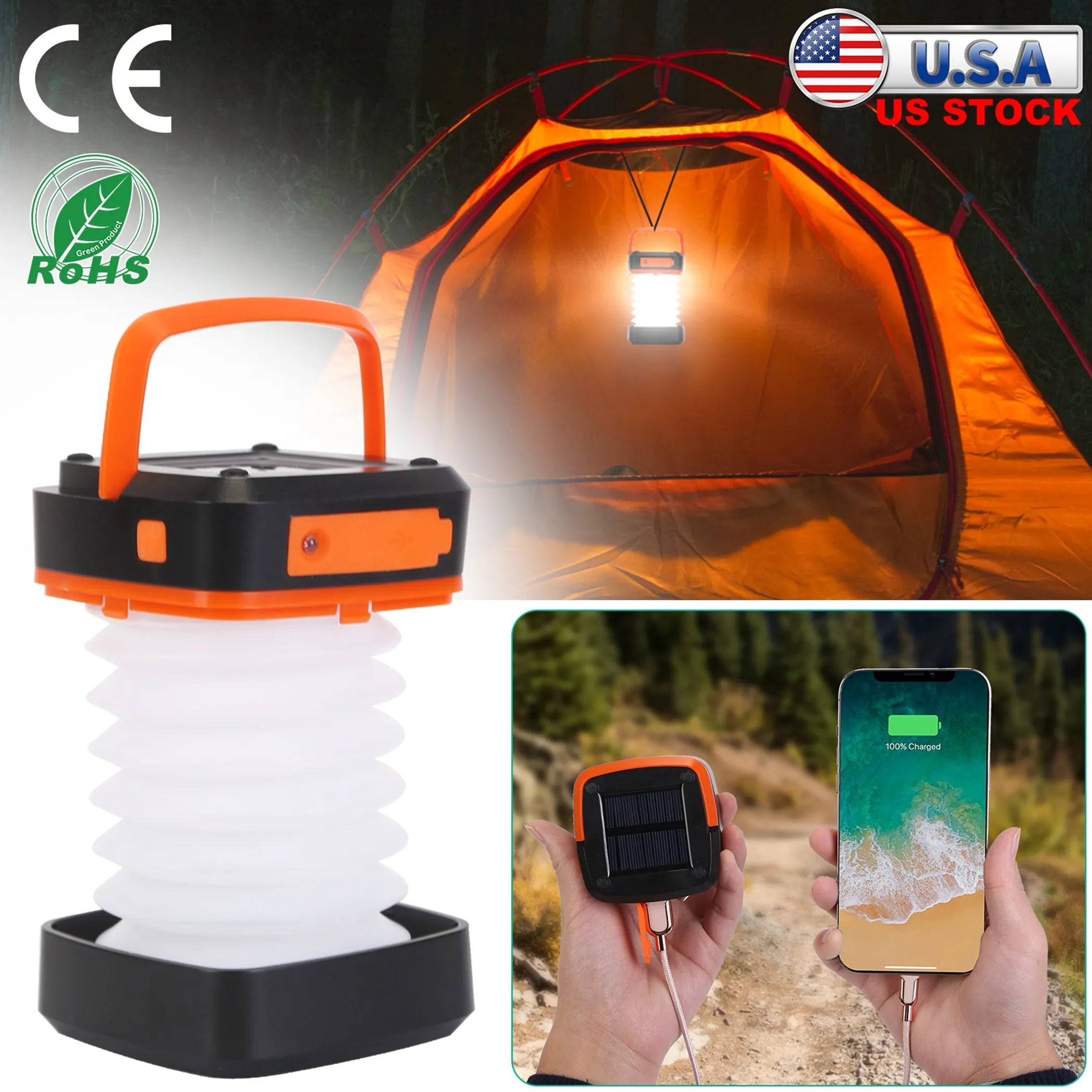Solar Camping Lantern LED Collapsible Tent Lamp
