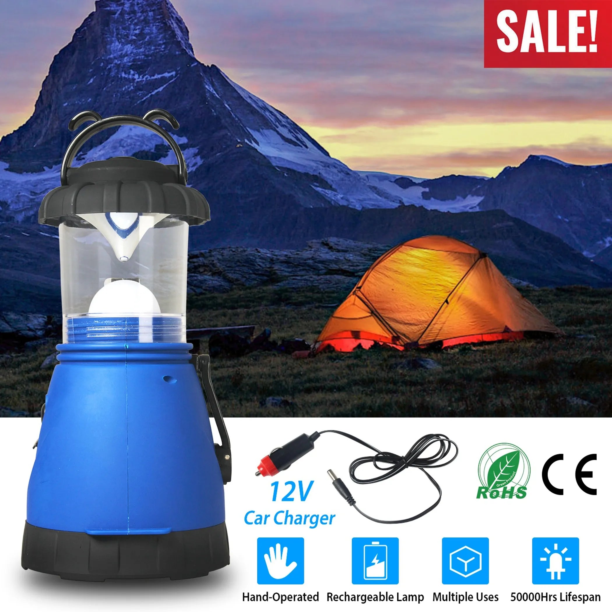 Camping Light Hand Crank Hiking Emergency Spotlight Lantern Lamps